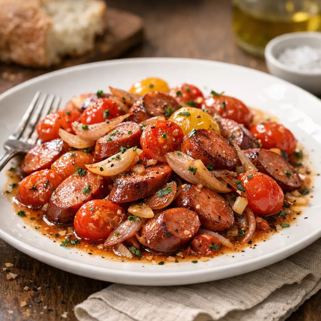 Smoked Vienna & Shallot Tomato Sauté