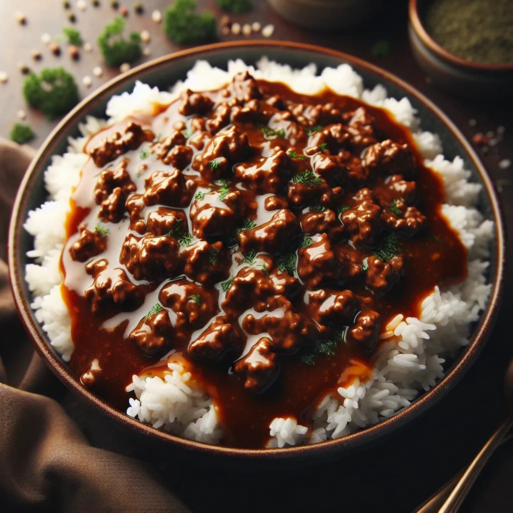 Smothered Ground Beef and Rice