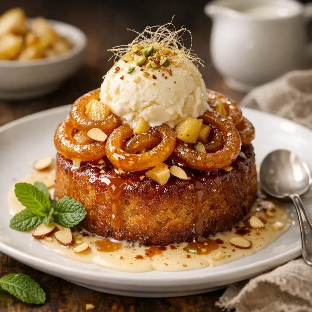 South African Malva Apple Jalebi Pudding