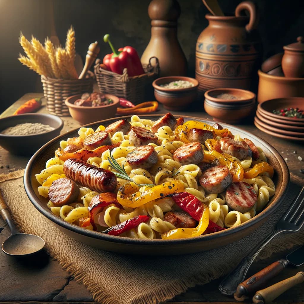 Spätzle con Salsiccia e Peperoni