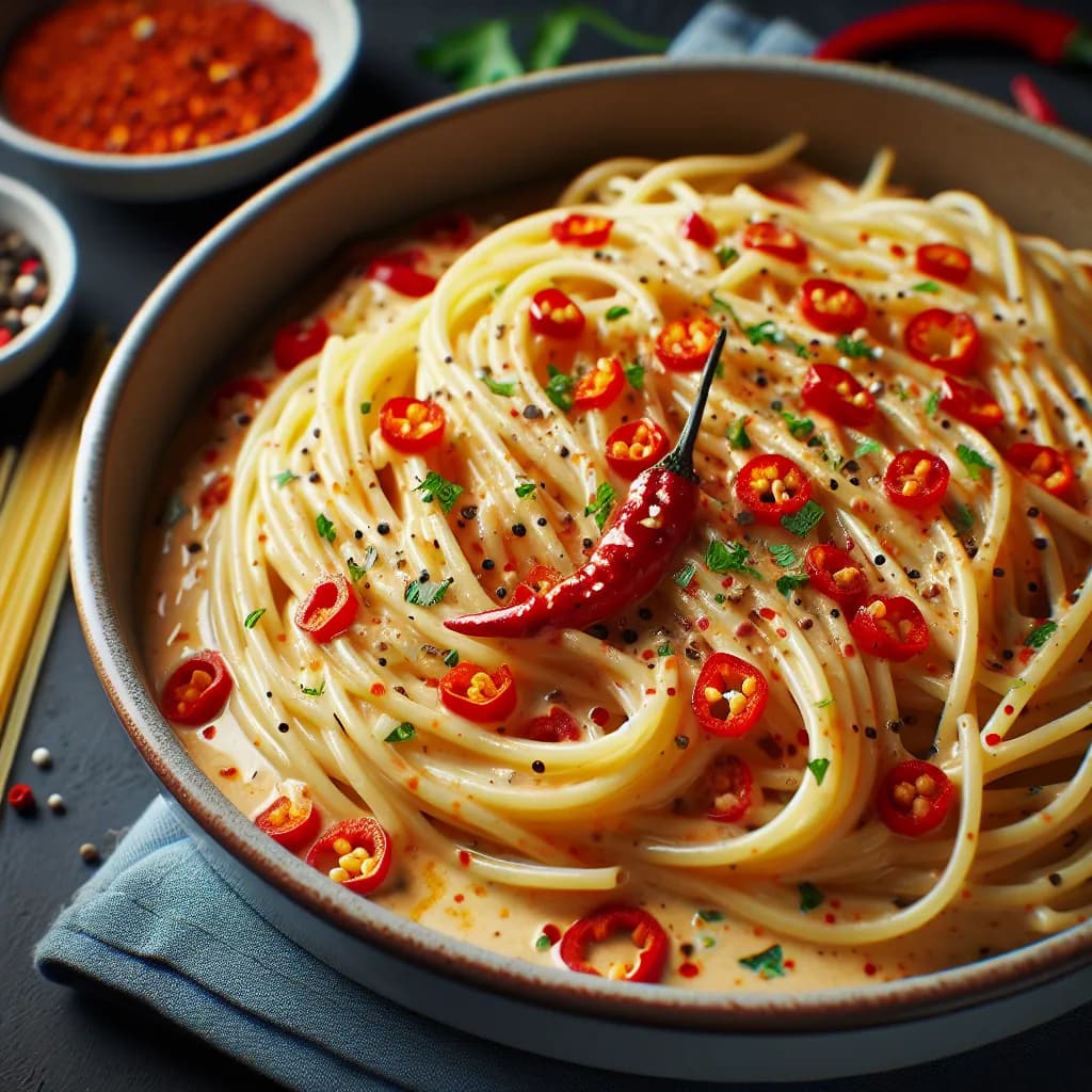 Spaghetti à la Crème et Piment Fort