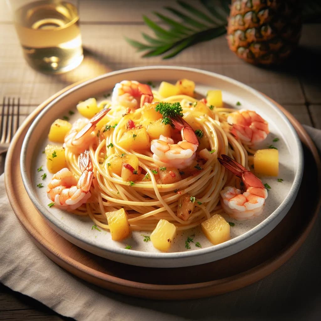 Spaghetti Hawaiana con Ananas e Gamberi