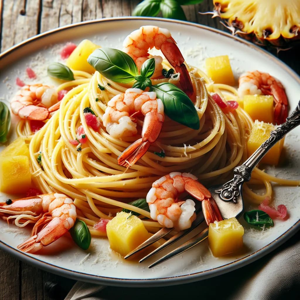 Spaghetti Hawaiana con Gamberi