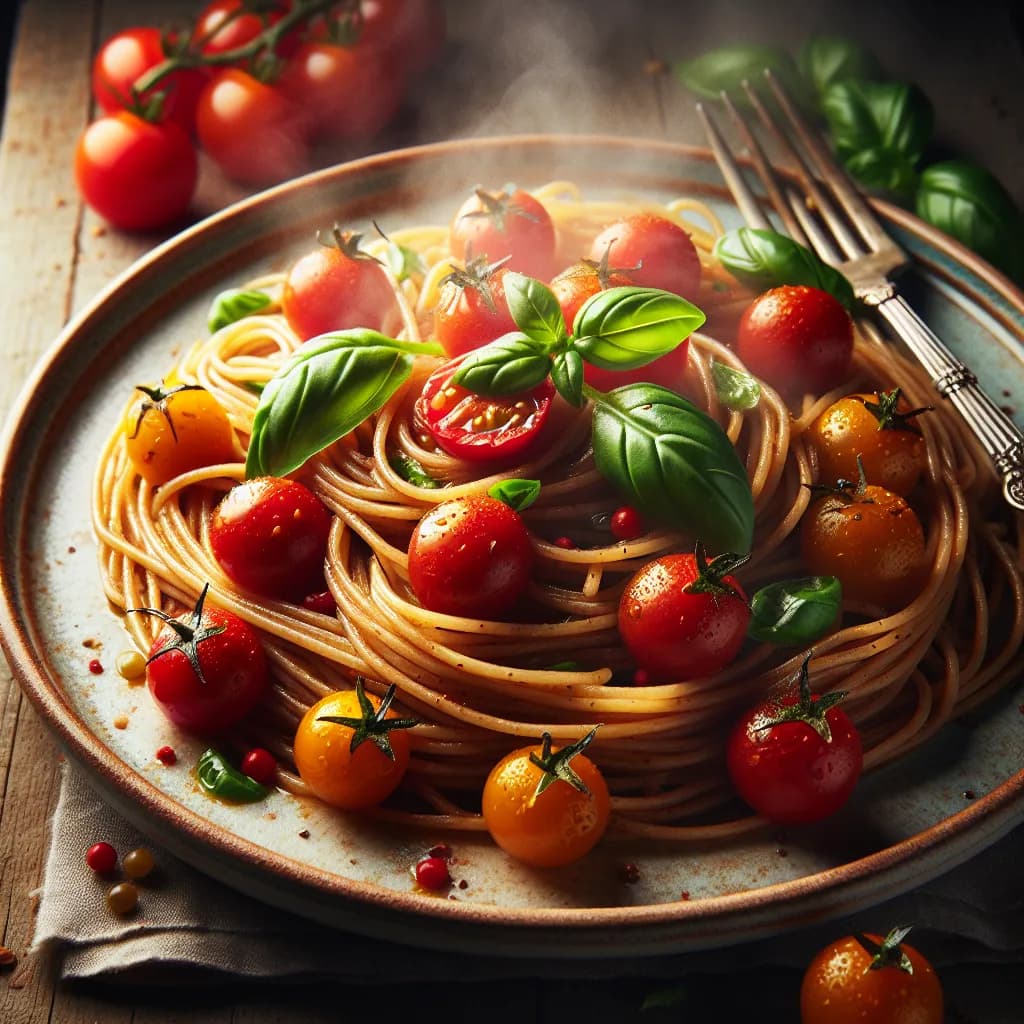 Spaghetti Integrali con Pomodorini e Basilico