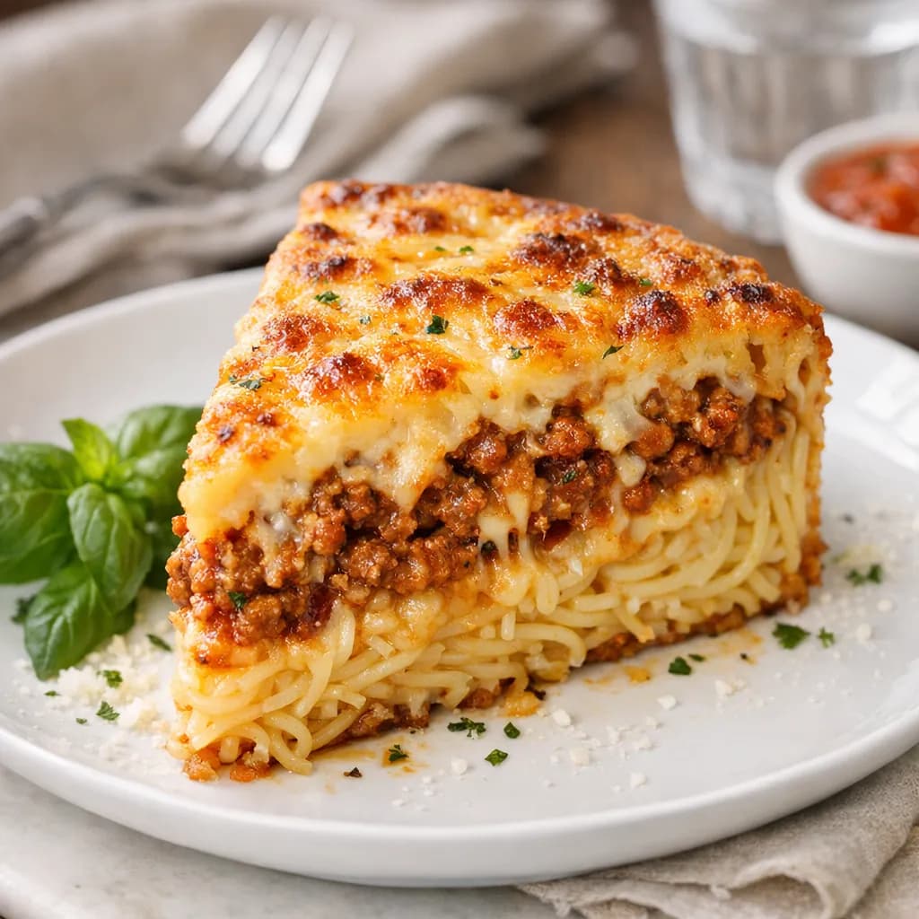 Spaghetti Pie with Cheesy Mince Filling