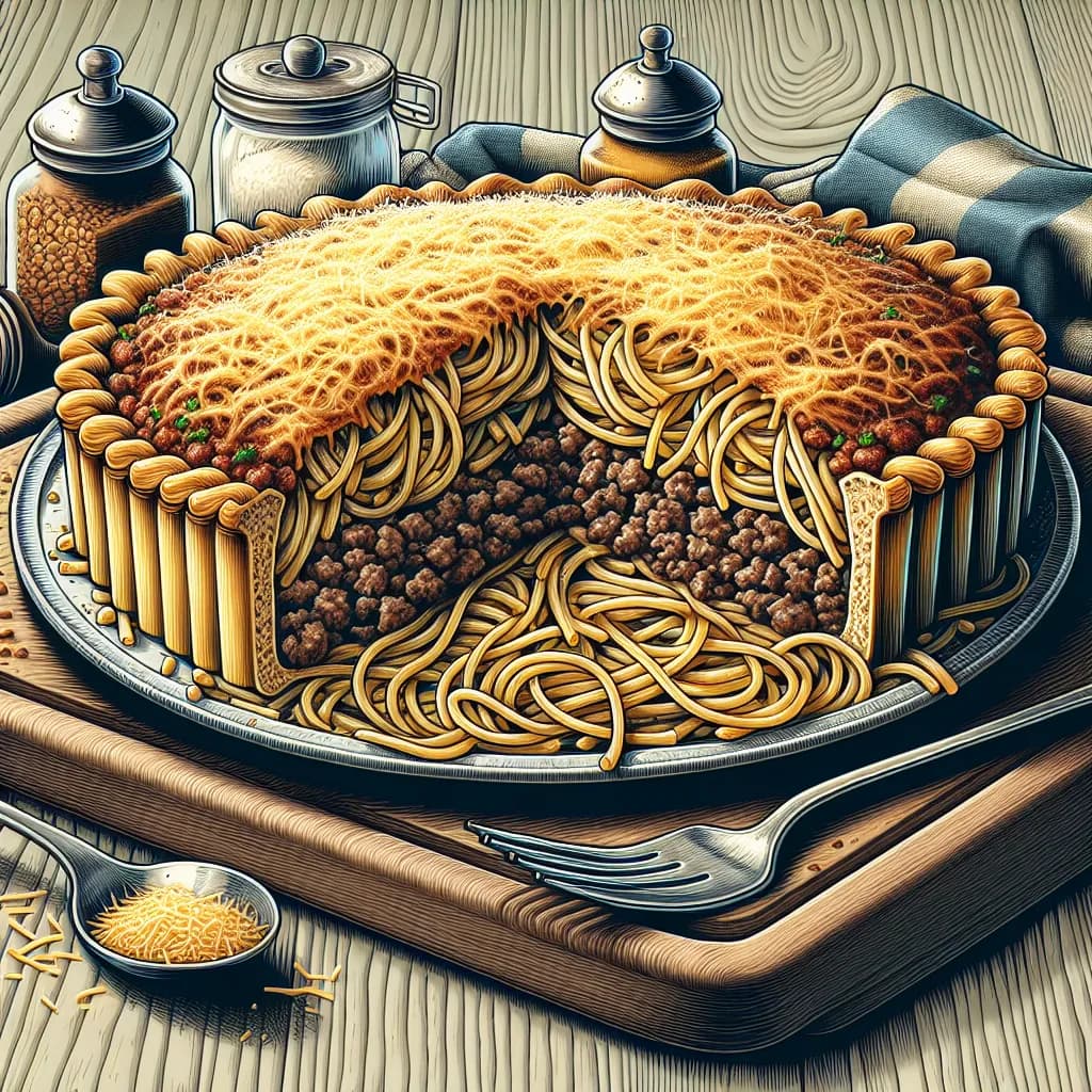 Spaghetti Pie with Hamburger and Parmesan Topping