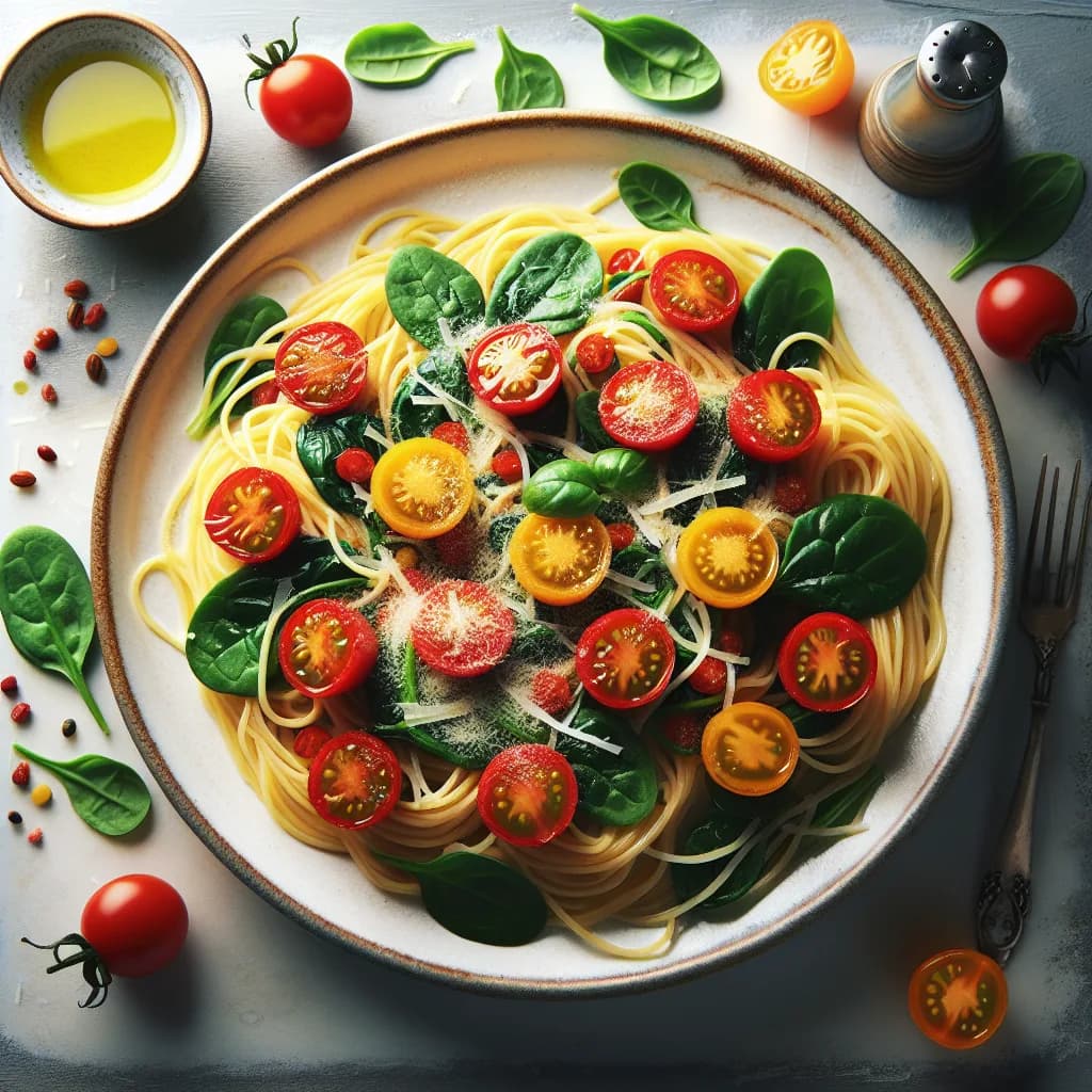 Spaghetti agli Spinaci e Pomodorini