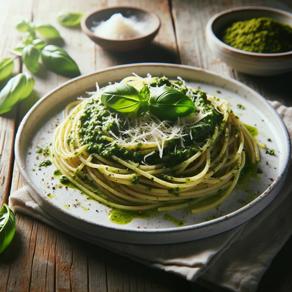 Spaghetti al Pesto con Basilico e Pecorino