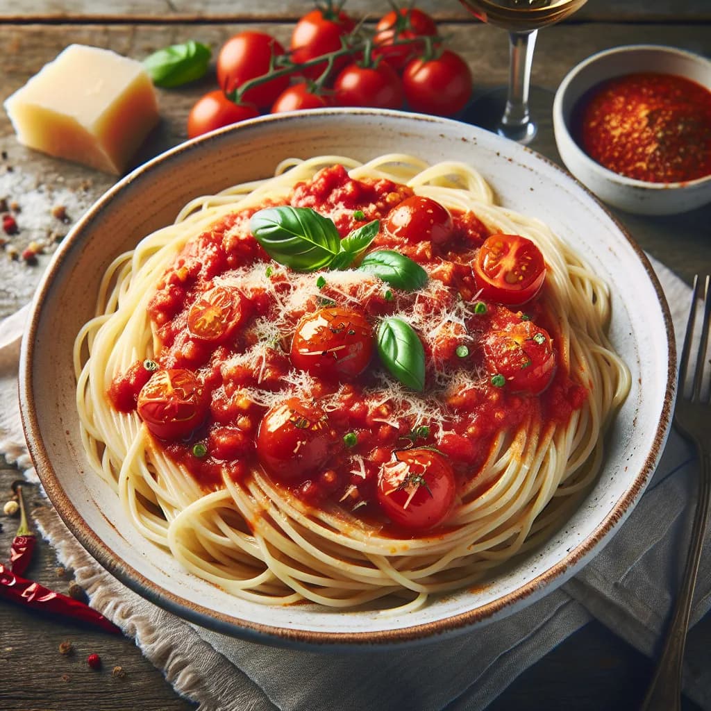 Spaghetti al Sugo di Pomodoro e Peperoncino Rosso