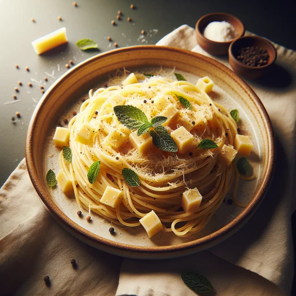 Spaghetti alla Chitarra Cacio e Pepe con Menta Tritata