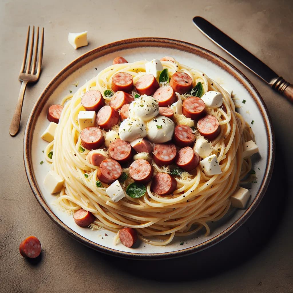 Spaghetti alla Tirolese con Wurstel e Mozzarella