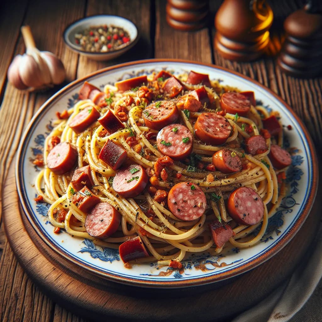 Spaghetti alla Tirolese con Wurstel e Salsiccia