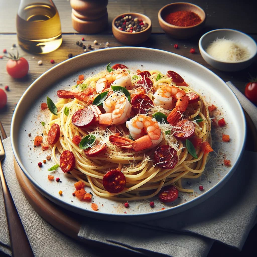 Spaghetti aux Crevettes et Chorizo