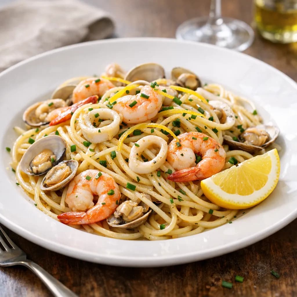 Spaghetti aux fruits de mer et citron