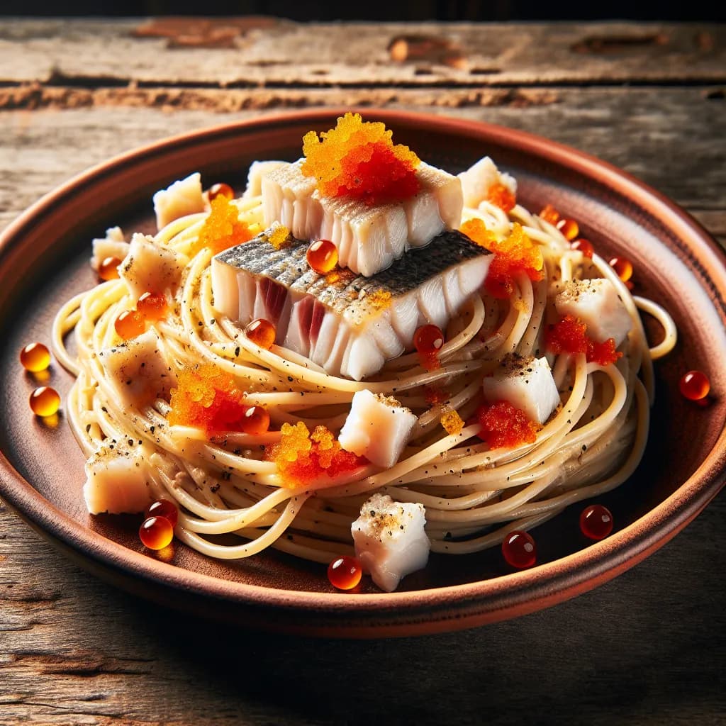 Spaghetti con Baccalà e Uova di Pesce Piccante