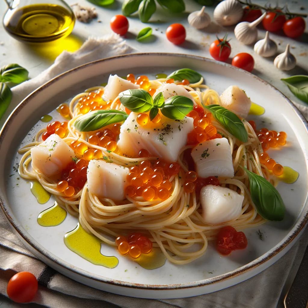 Spaghetti con Baccalà e Uova di Pesce al Peperoncino