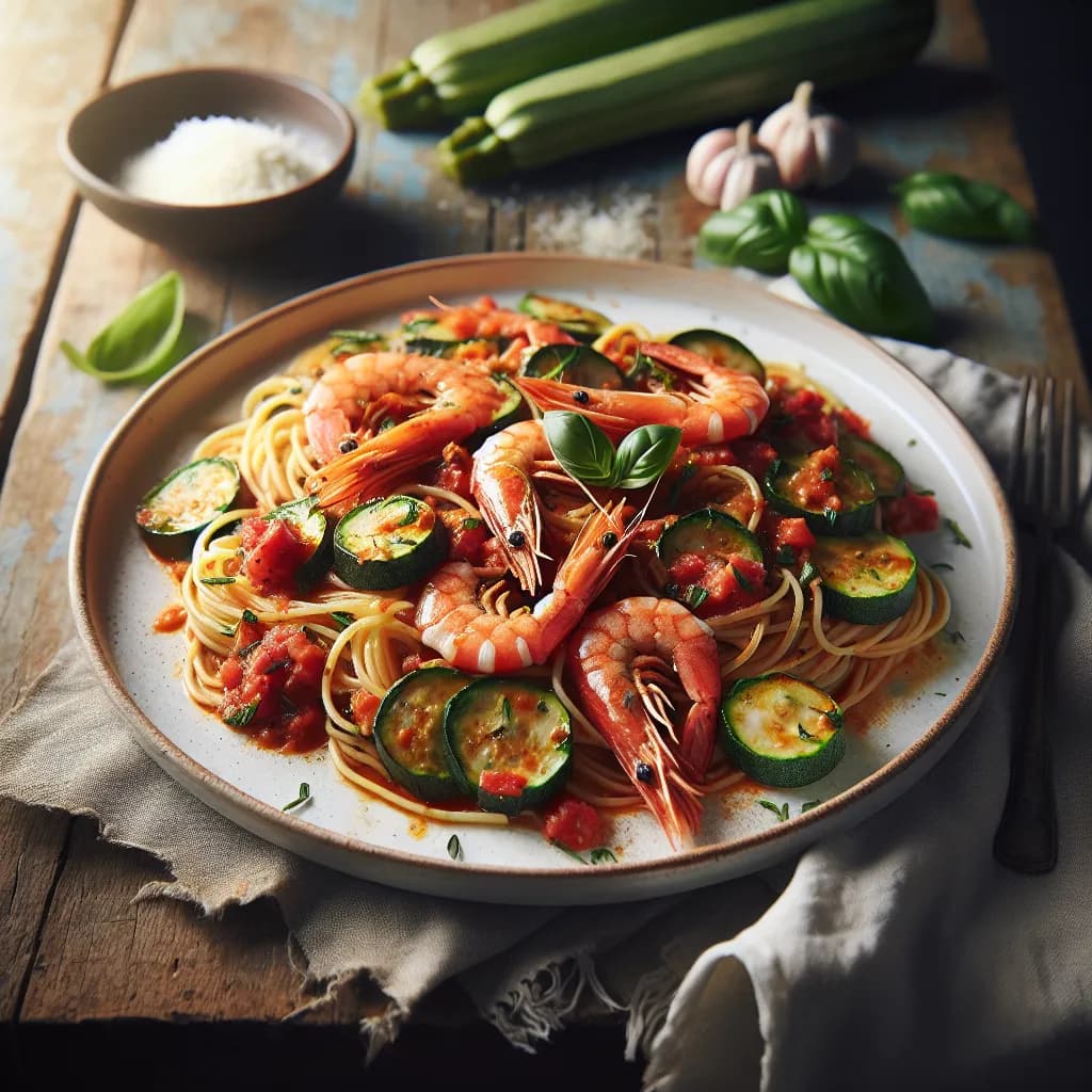 Spaghetti con Gamberetti e Zucchine
