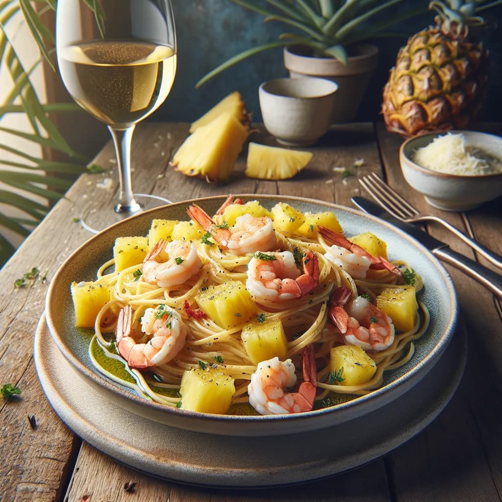 Spaghetti con Gamberi e Ananas