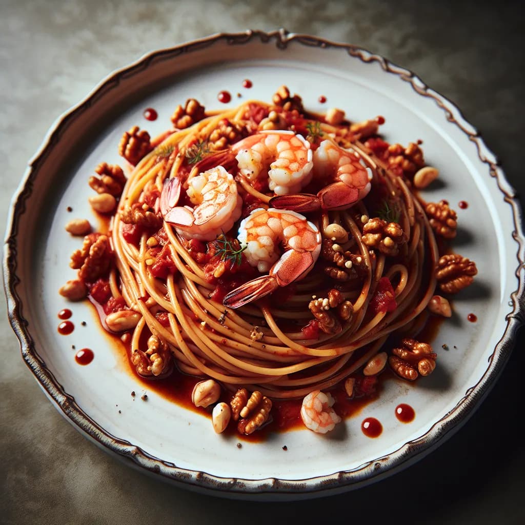 Spaghetti con Gamberi e Nocciole