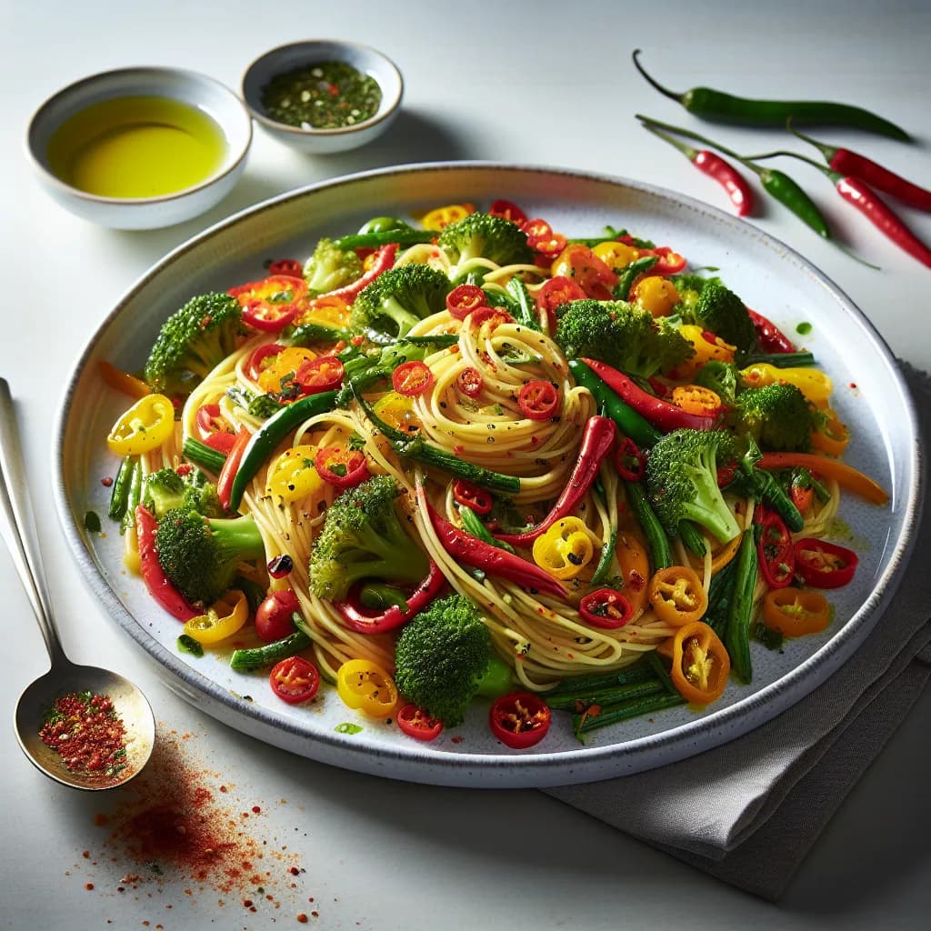 Spaghetti con Verdure Piccanti