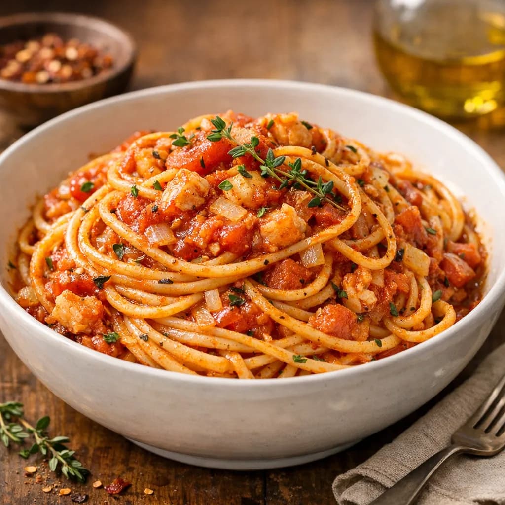 Spaghetti in Peppery Tomato Crayfish Sauce