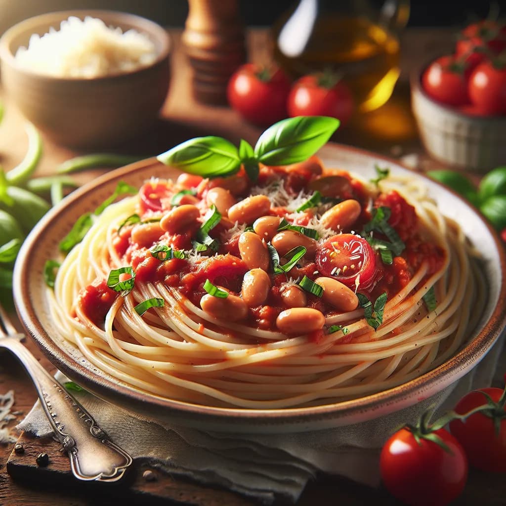 Spaghetti with Tomato and Bean Sauce