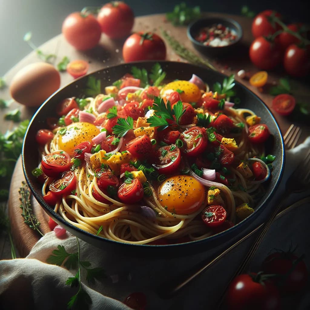 Spaghetti with Tomato, Onion, and Egg