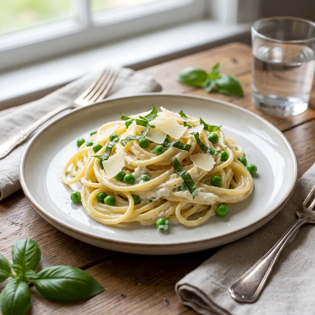Spaghettis express au citron, ricotta et petits pois