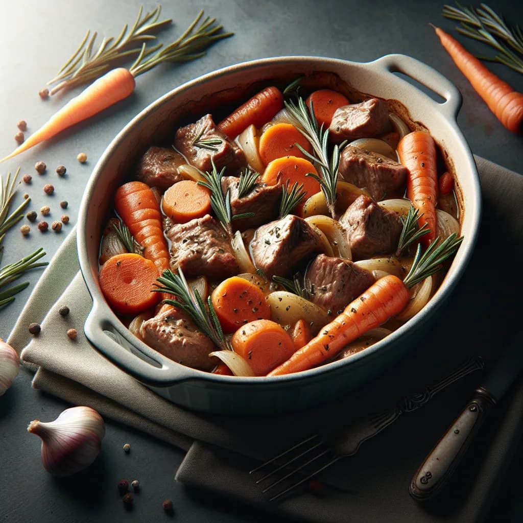 Spezzatino di Vitello al Forno con Rosmarino e Carote