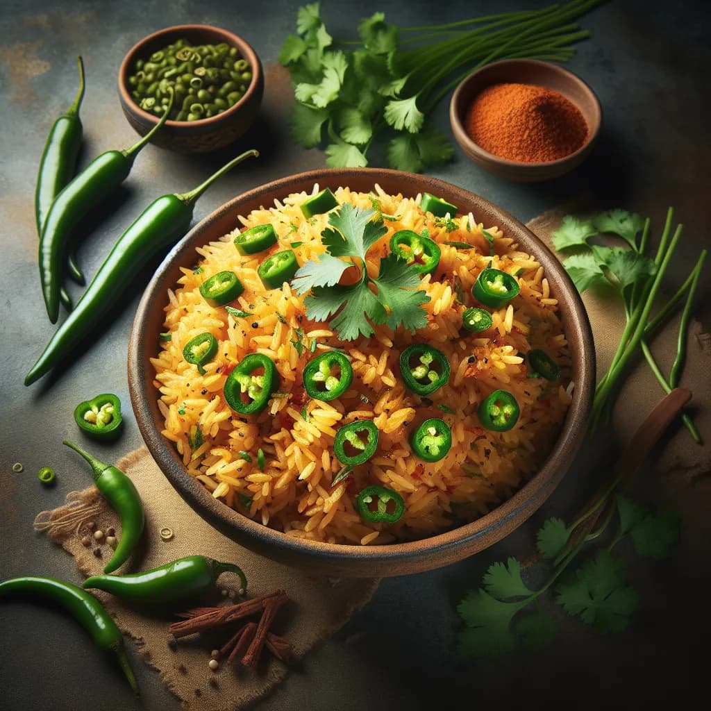 Spiced Basmati Rice with Mirchi and Kothimeera