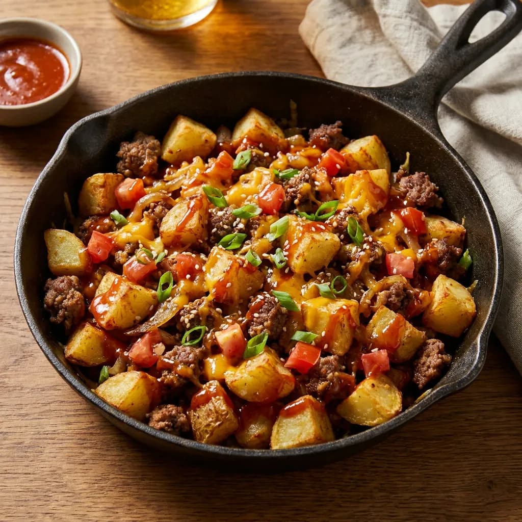 Spicy Bacon Gochujang Hamburger and Potato Skillet