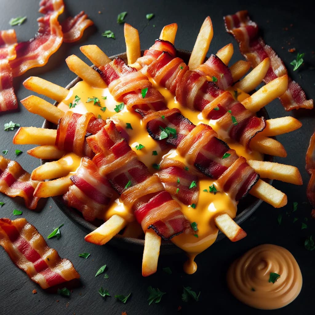 Spicy Bacon Wrapped Cheese Fries