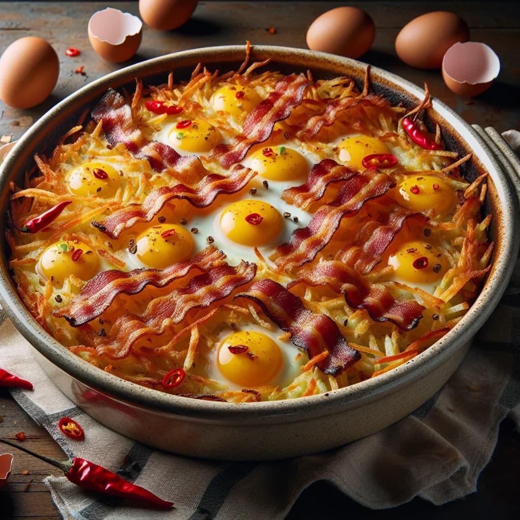 Spicy Bacon and Egg Hash Brown Casserole