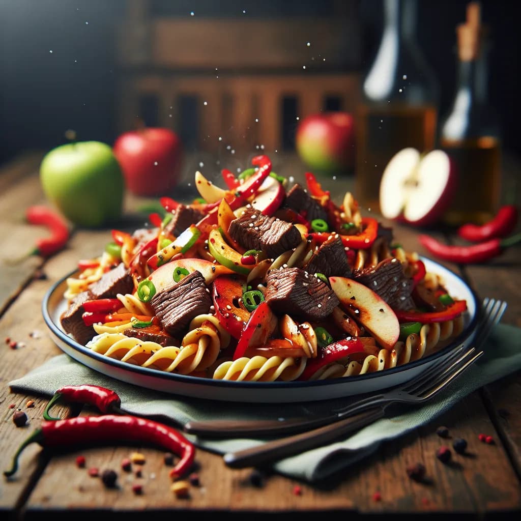Spicy Beef and Apple Pasta