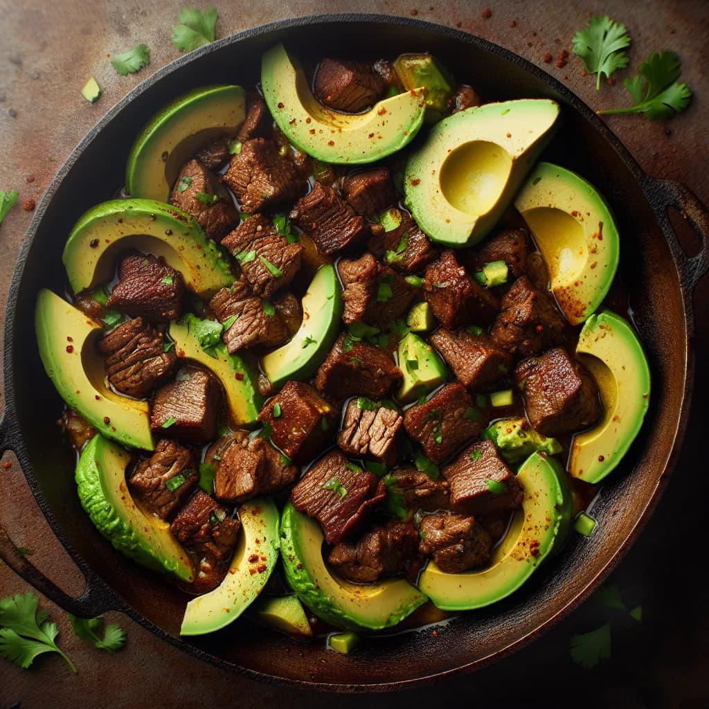 Spicy Beef and Avocado Breakfast Skillet