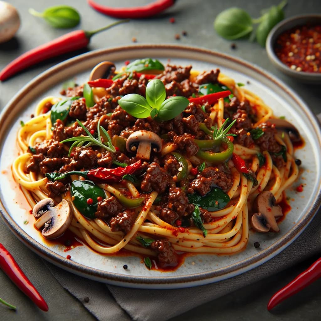 Spicy Beef and Mushroom Pasta