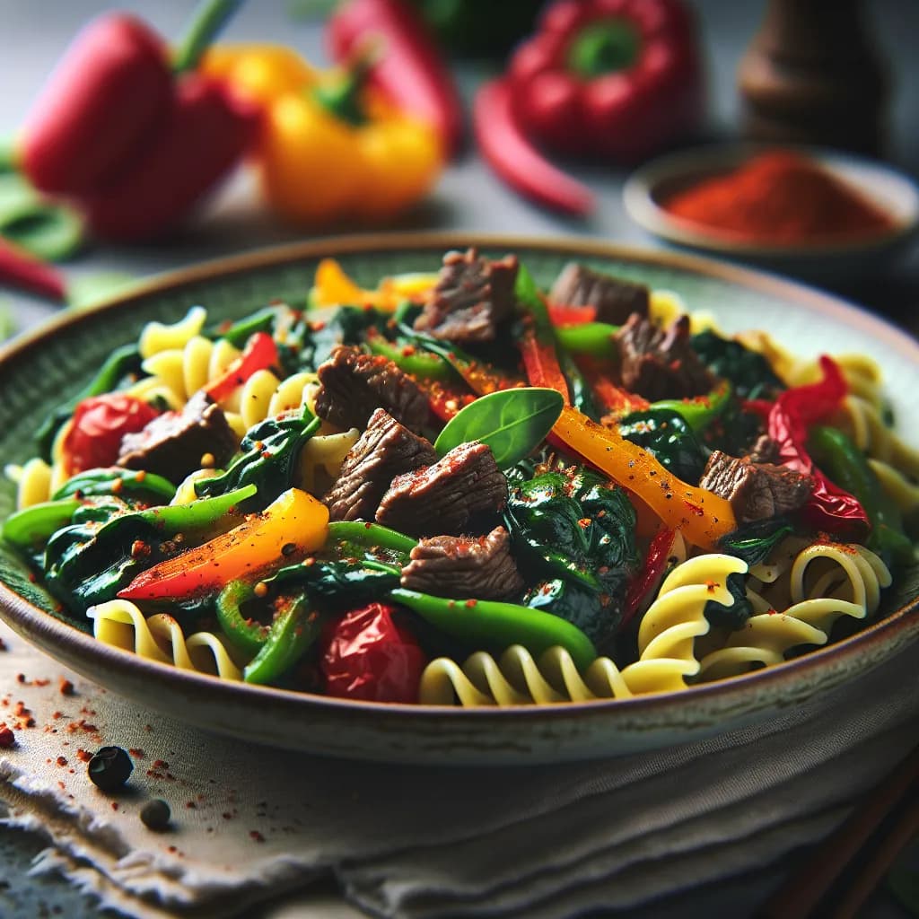 Spicy Beef and Spinach Pasta