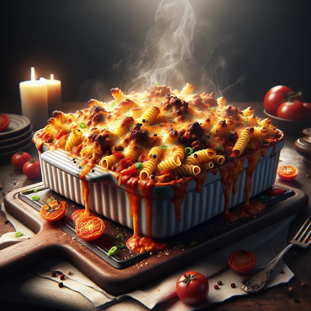 Spicy Beef and Tomato Pasta Bake