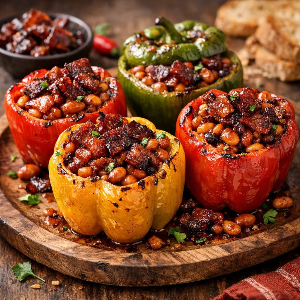 Spicy Boston Bean & Bacon Jerky Stuffed Peppers