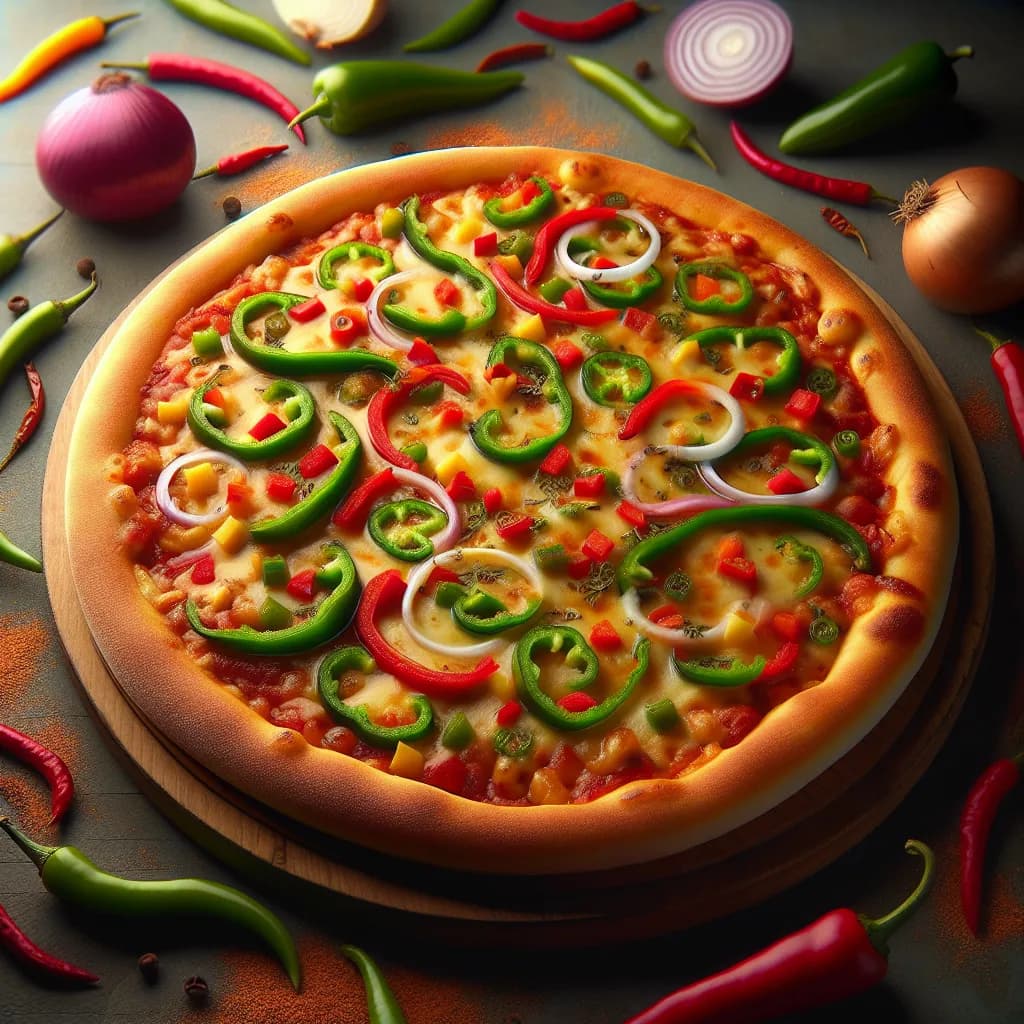 Spicy Capsicum and Onion Pizza