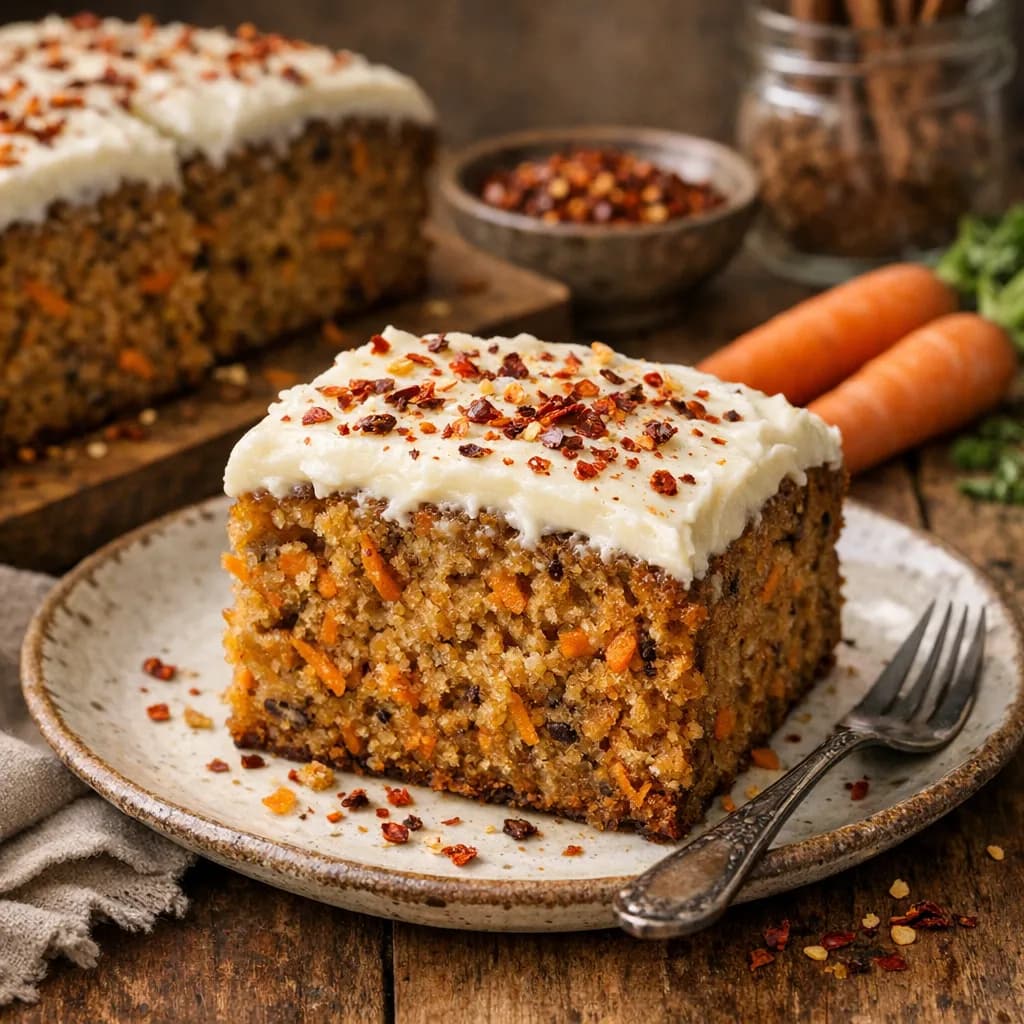 Spicy Carrot Cake with Chili Flakes