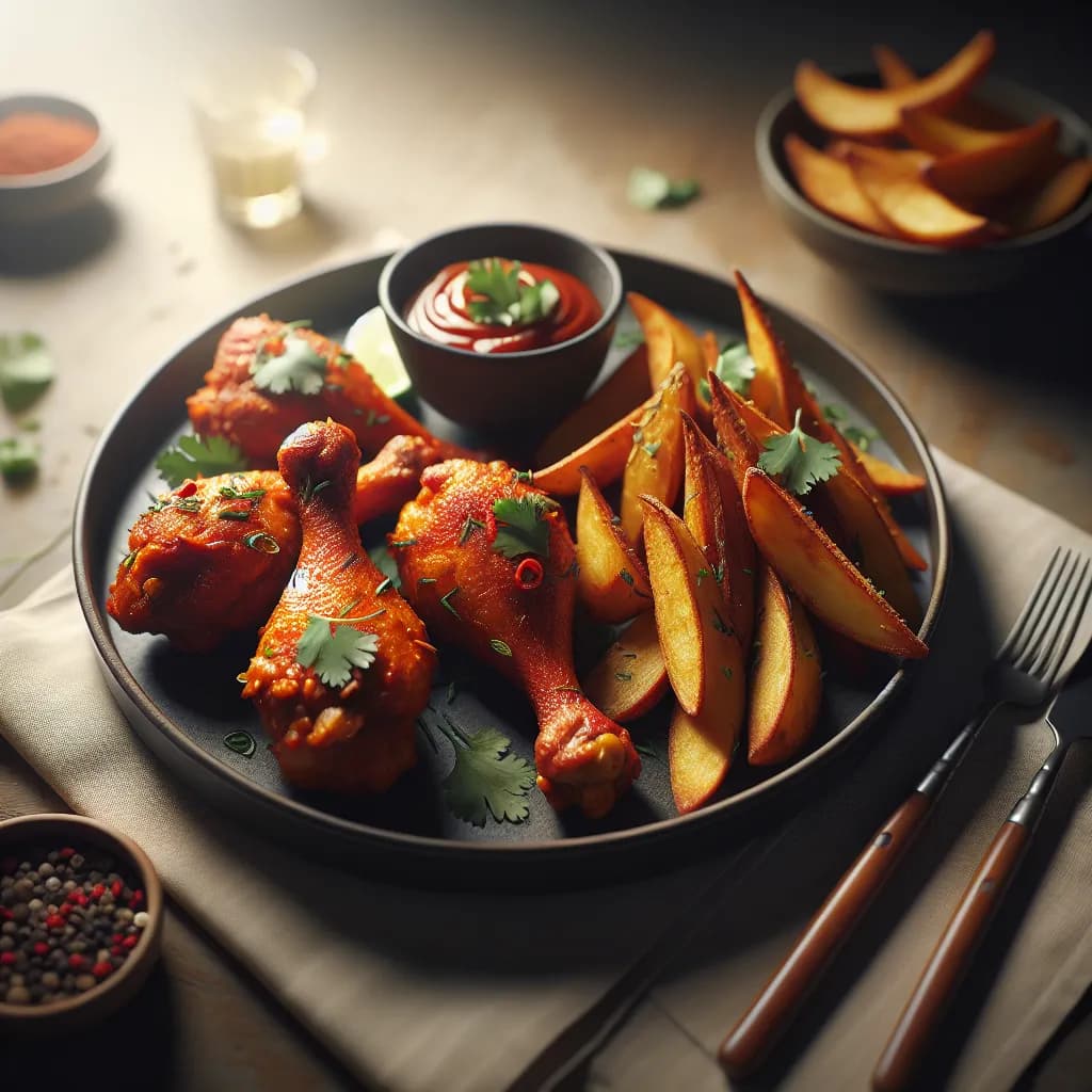 Spicy Chicken Drumsticks with Potato Wedges