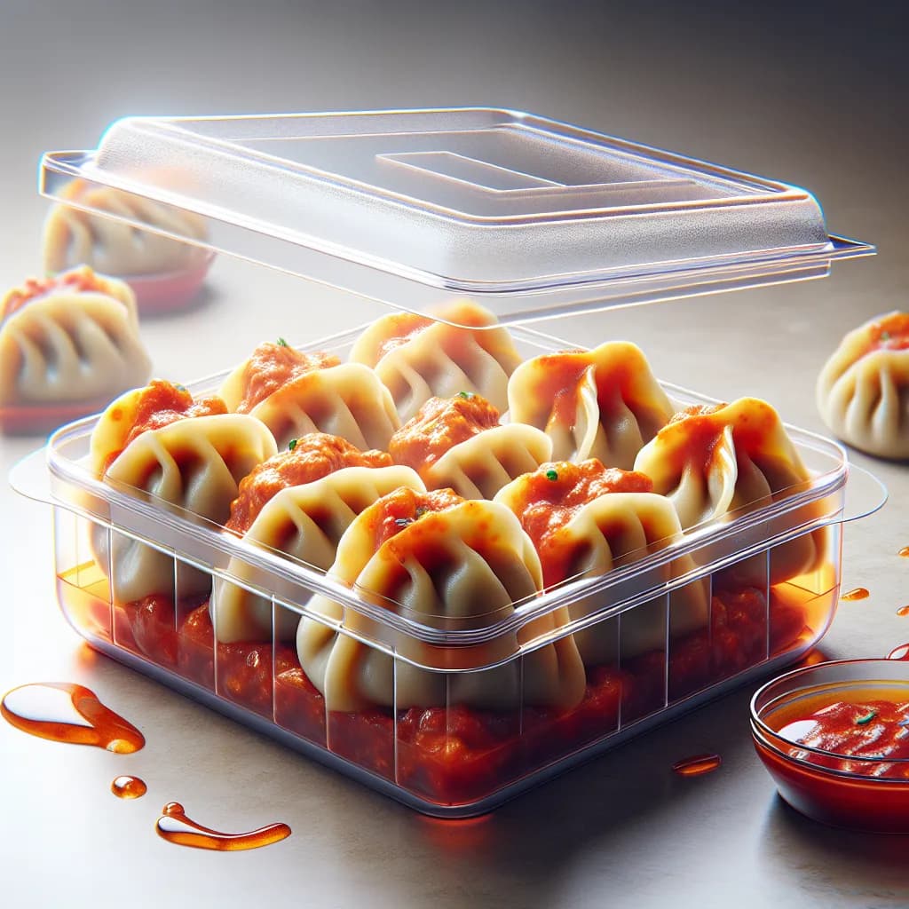 Spicy Chicken Momo with Red Sauce