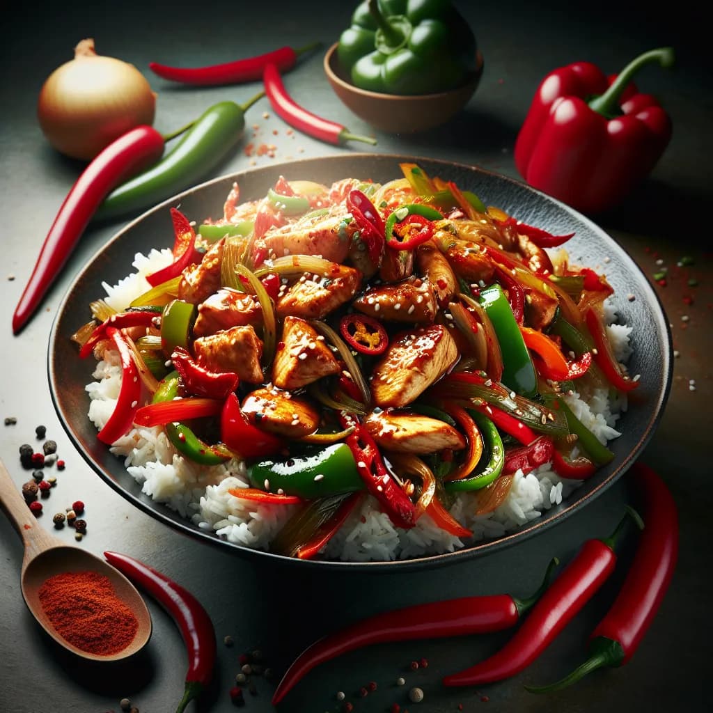 Spicy Chicken Stir-Fry with Rice