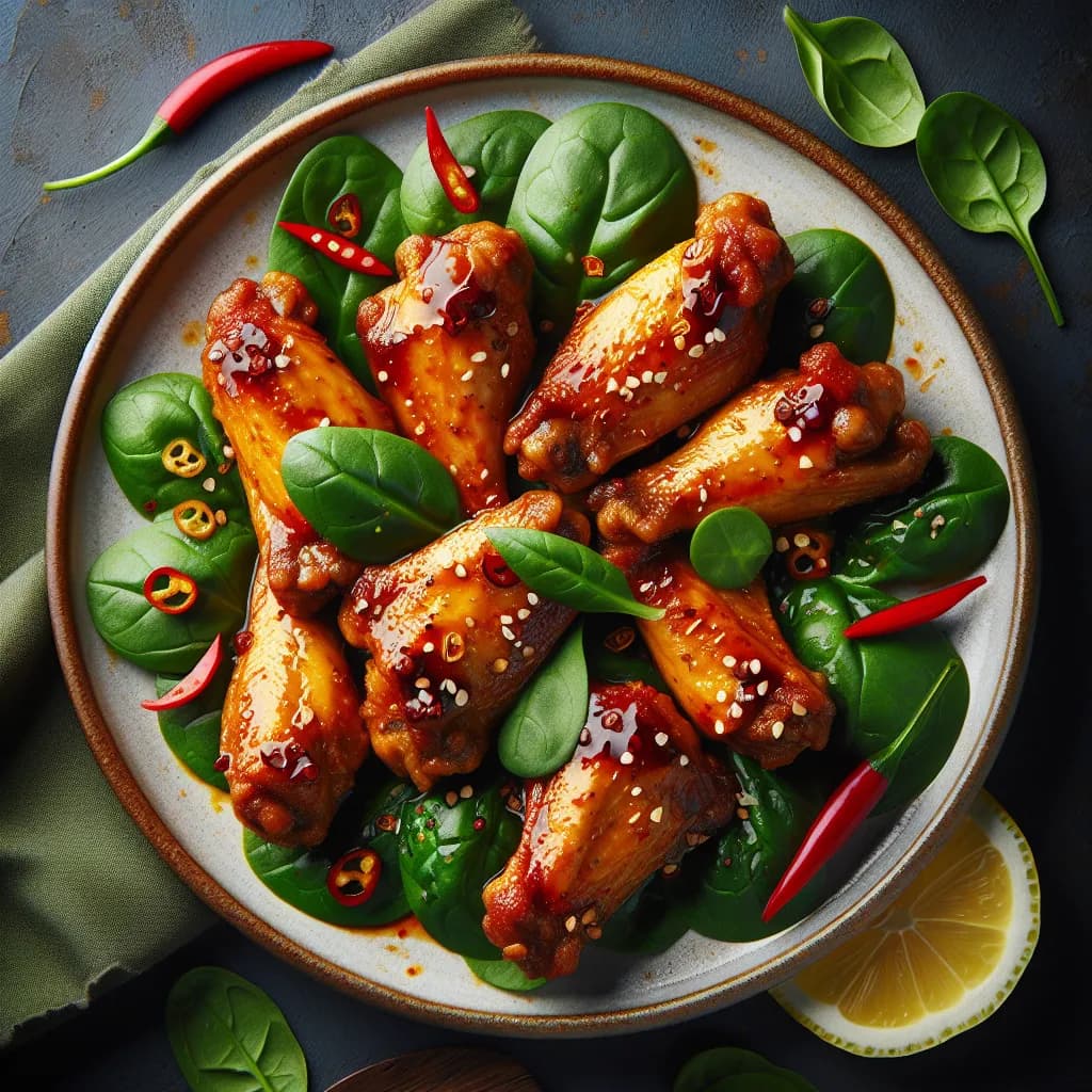 Spicy Chicken Wings with Spinach