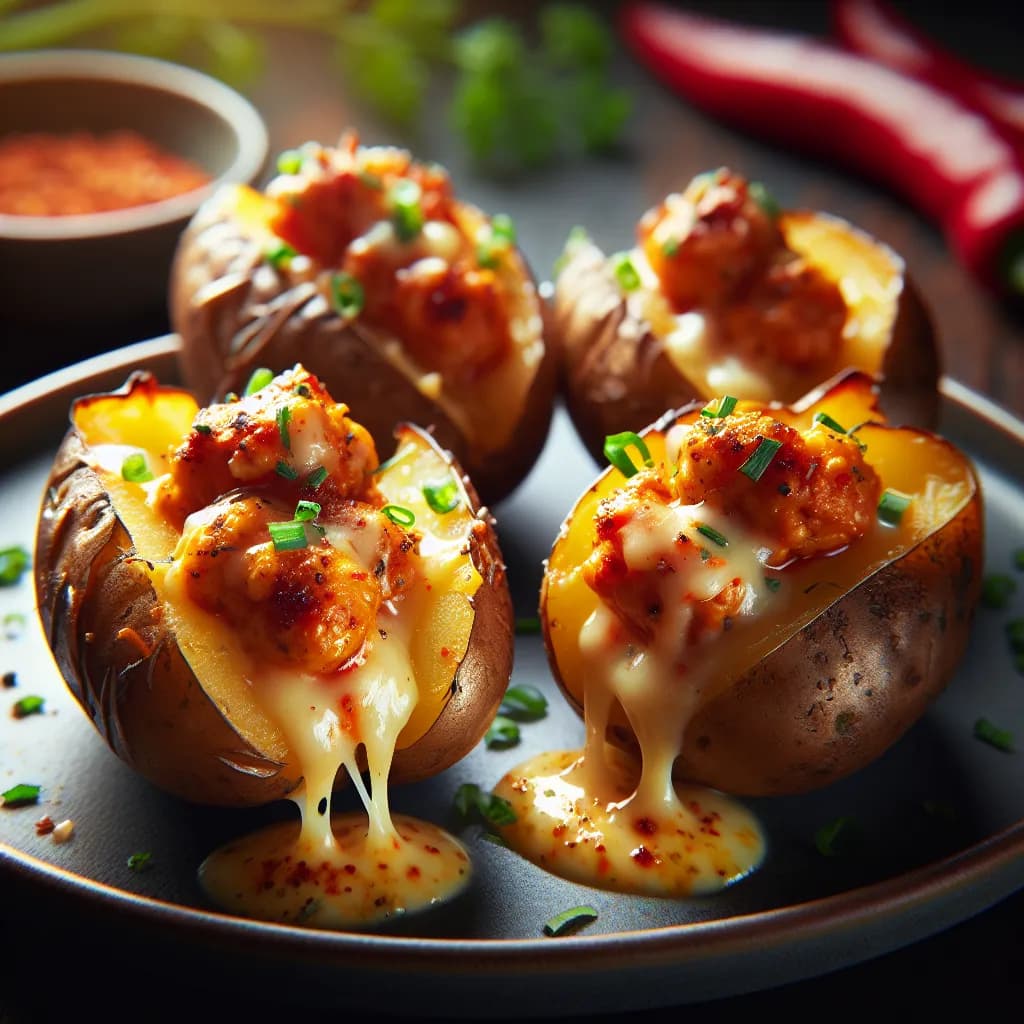 Spicy Chicken and Cheese Stuffed Potatoes