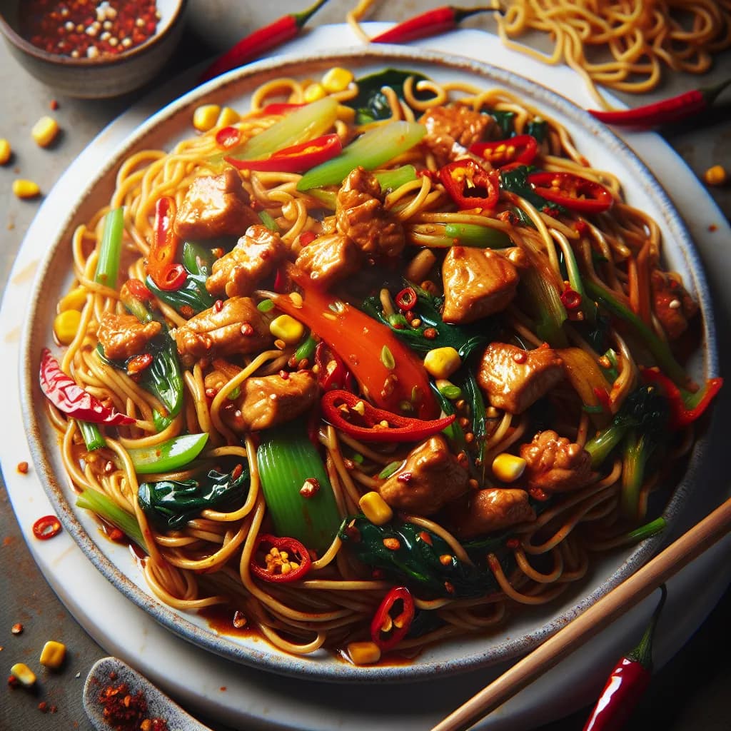 Spicy Chicken and Vegetable Stir-Fry Noodles
