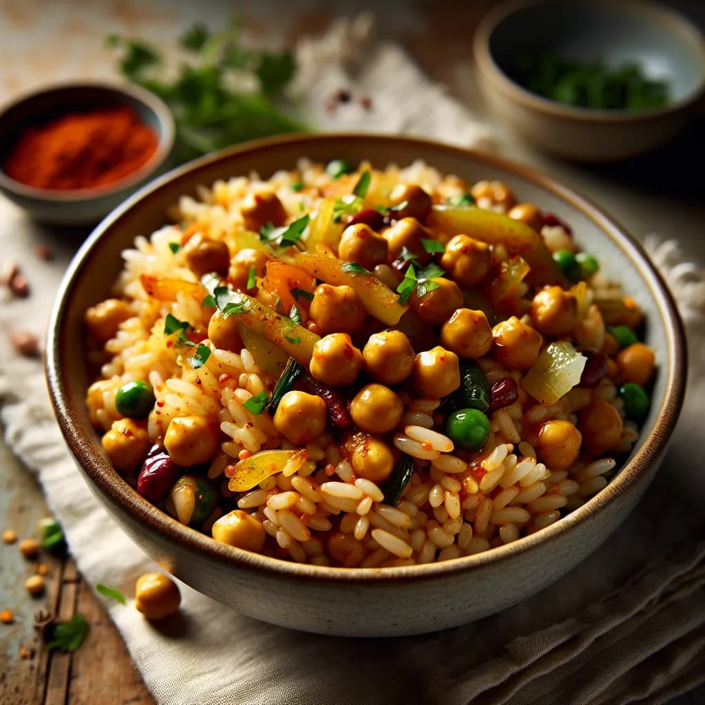 Spicy Chickpea and Bean Stir-Fried Rice