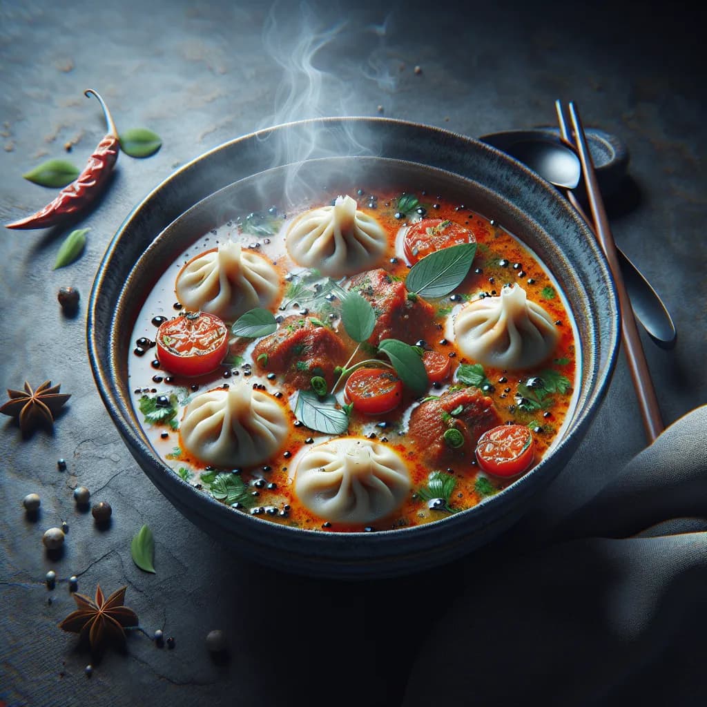 Spicy Coconut Tomato Beef Dumpling Soup