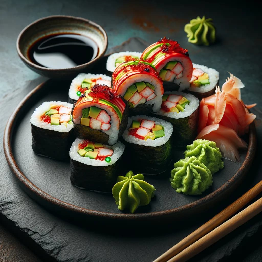 Spicy Crab and Avocado Sushi